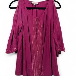 Jennifer Lopez women's size S top purple color scoop neck 3/4 sleeves beaded